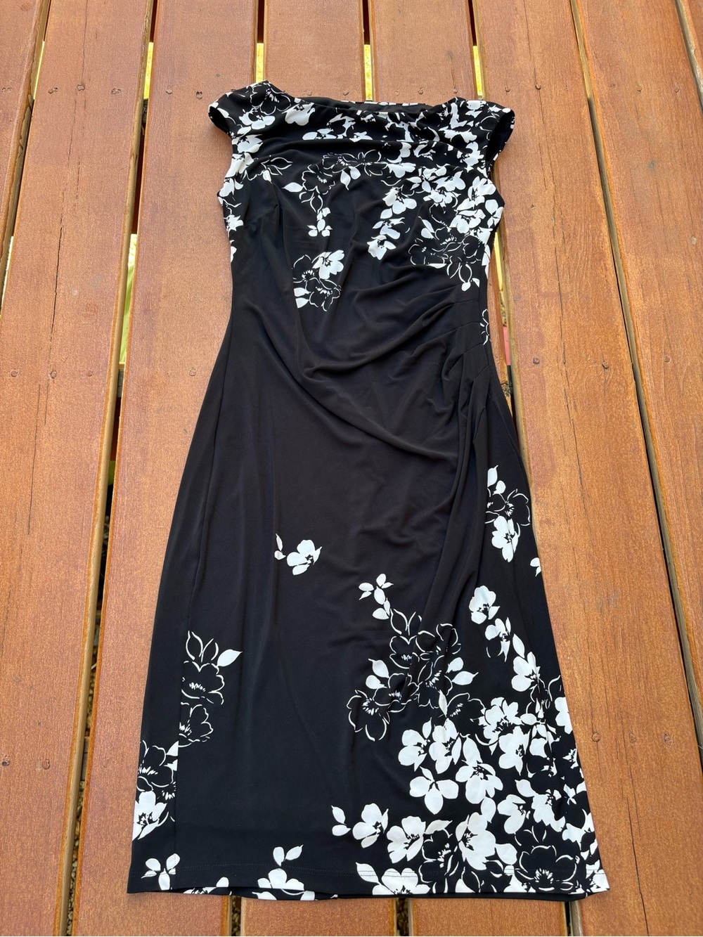 Lauren Ralph Lauren Black Midi Dress with White Floral Print